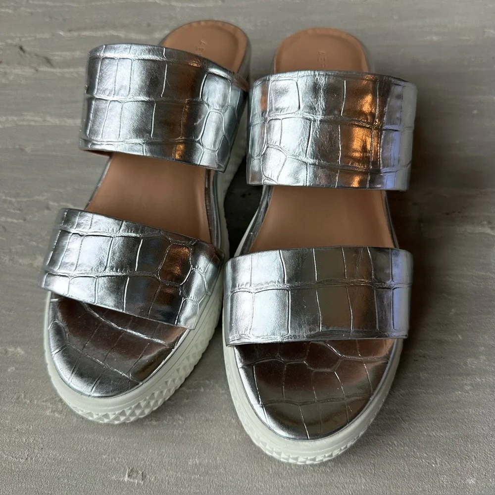 Aerosoles Zeff Wedge Sandal Metallic‎ Silver Slides 9.5